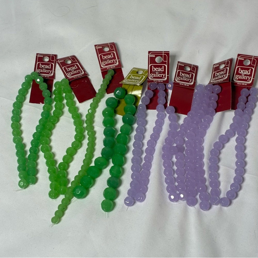 NWT Bead Gallery Green and Purple Glass Beads - 8 Strands